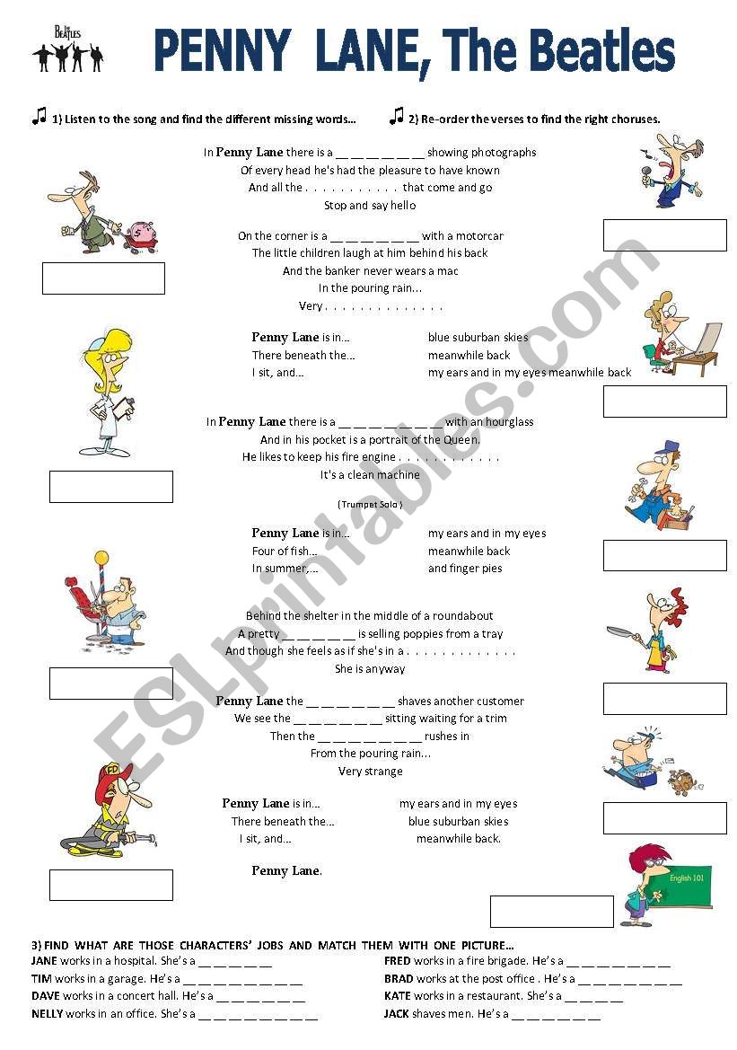 Penny Lane, The Beatles worksheet