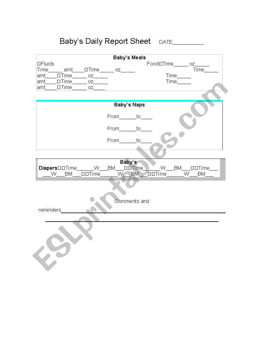 baby report worksheet