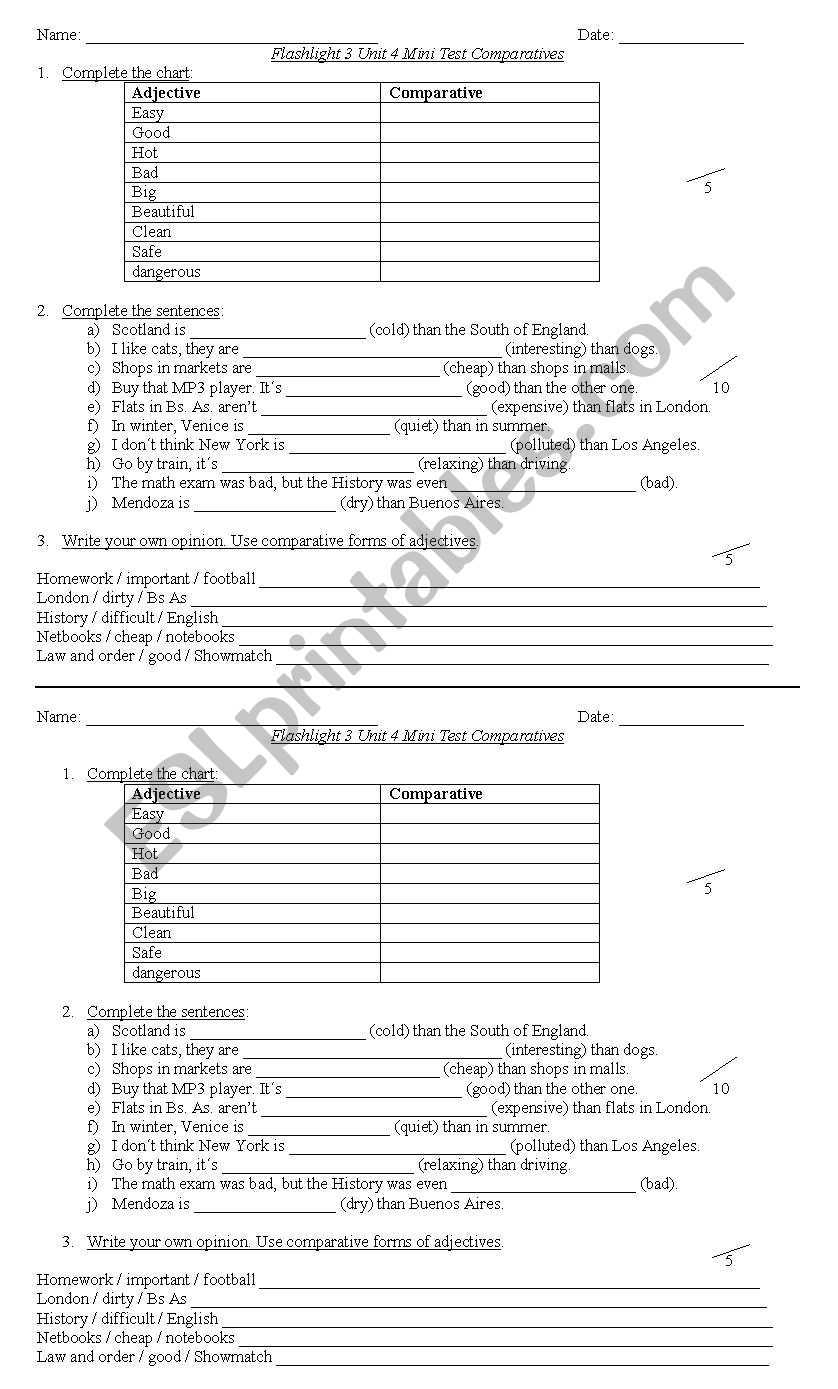 comparatives worksheet