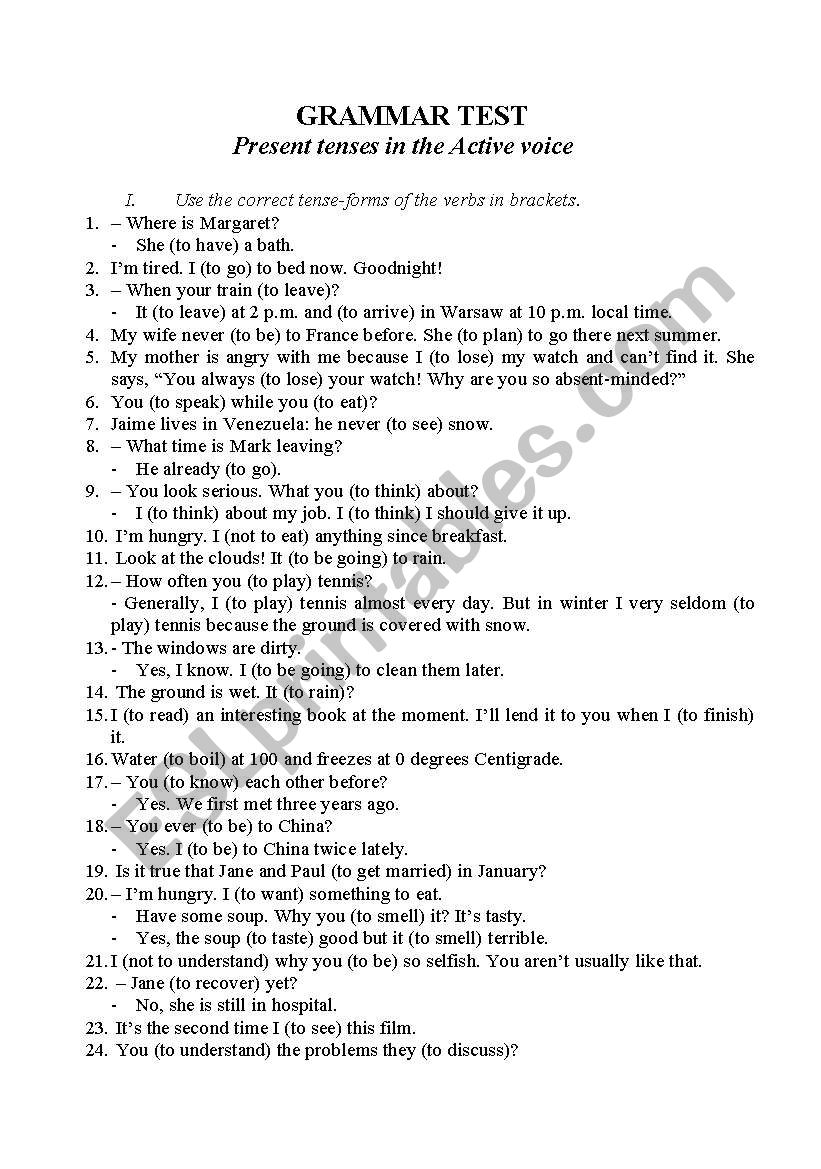 GRAMMAR TEST 1 worksheet