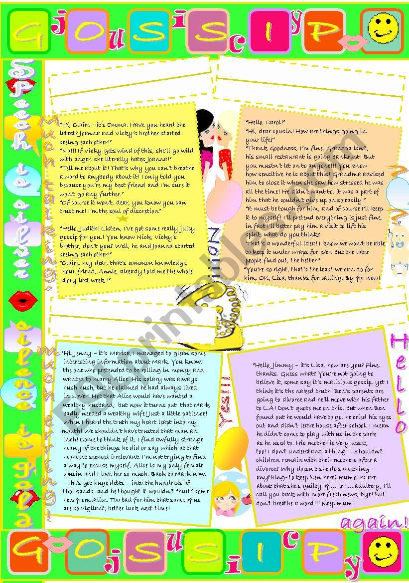 Juicy gossip worksheet