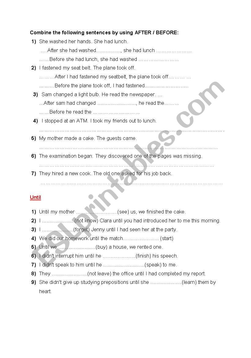 Past Tense vs Past Perfect worksheet