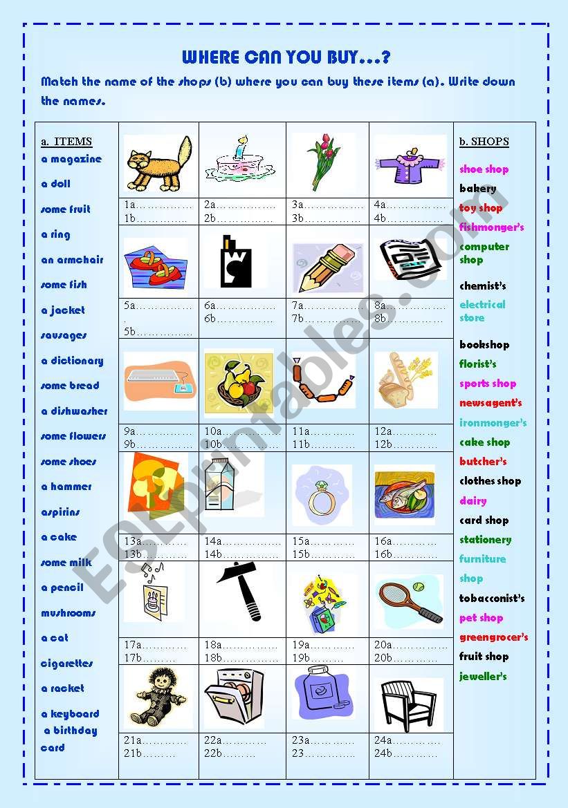 Where can you buy...? worksheet