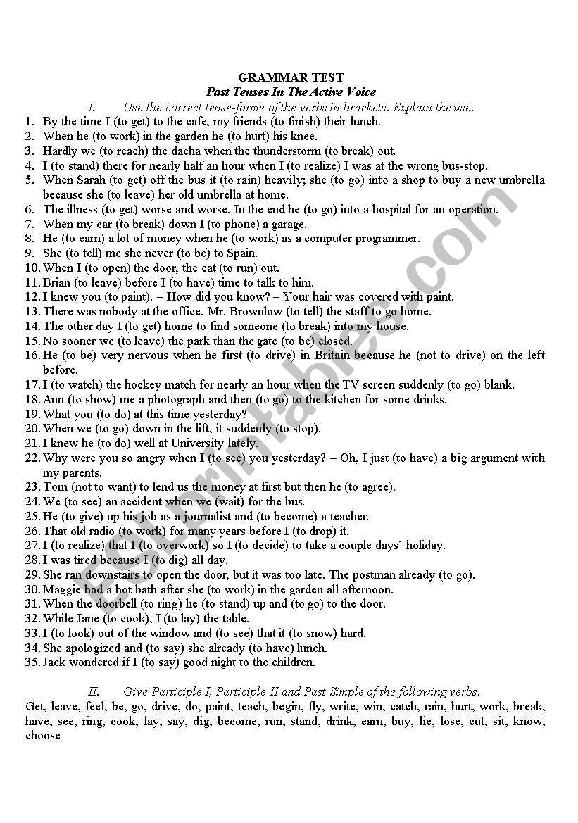 GRAMMAR TEST 2 worksheet