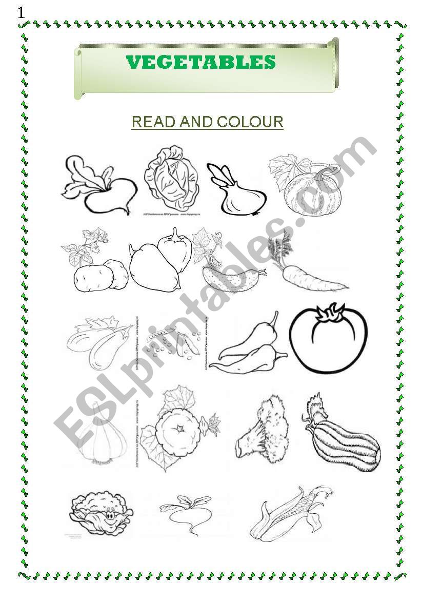 VEGETABLES.READ AND COLOUR.#3 worksheet