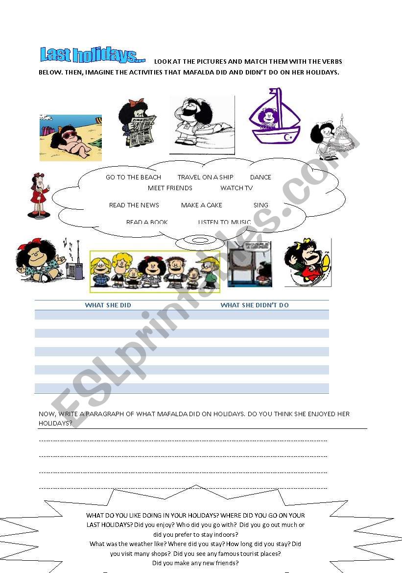 MafaldaÂ´s holidays worksheet
