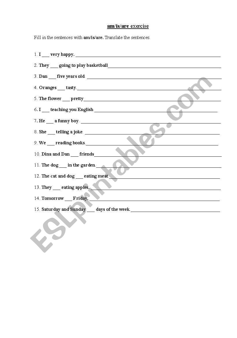 am/is/are exercise worksheet