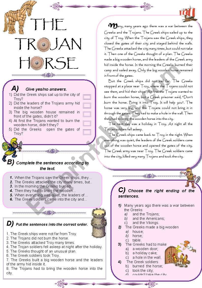The Trojan Horse Reading Text 4 Activities Esl Worksheet By Smiya