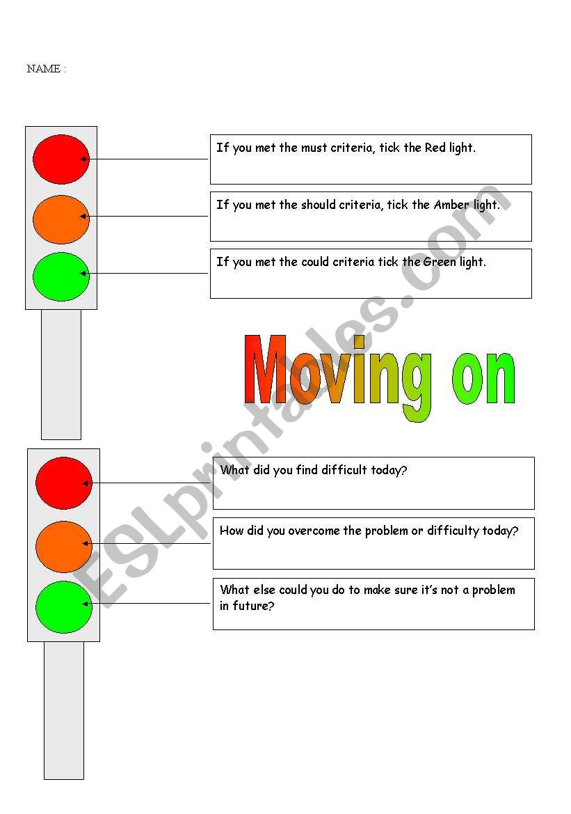 traffic lights action plan worksheet