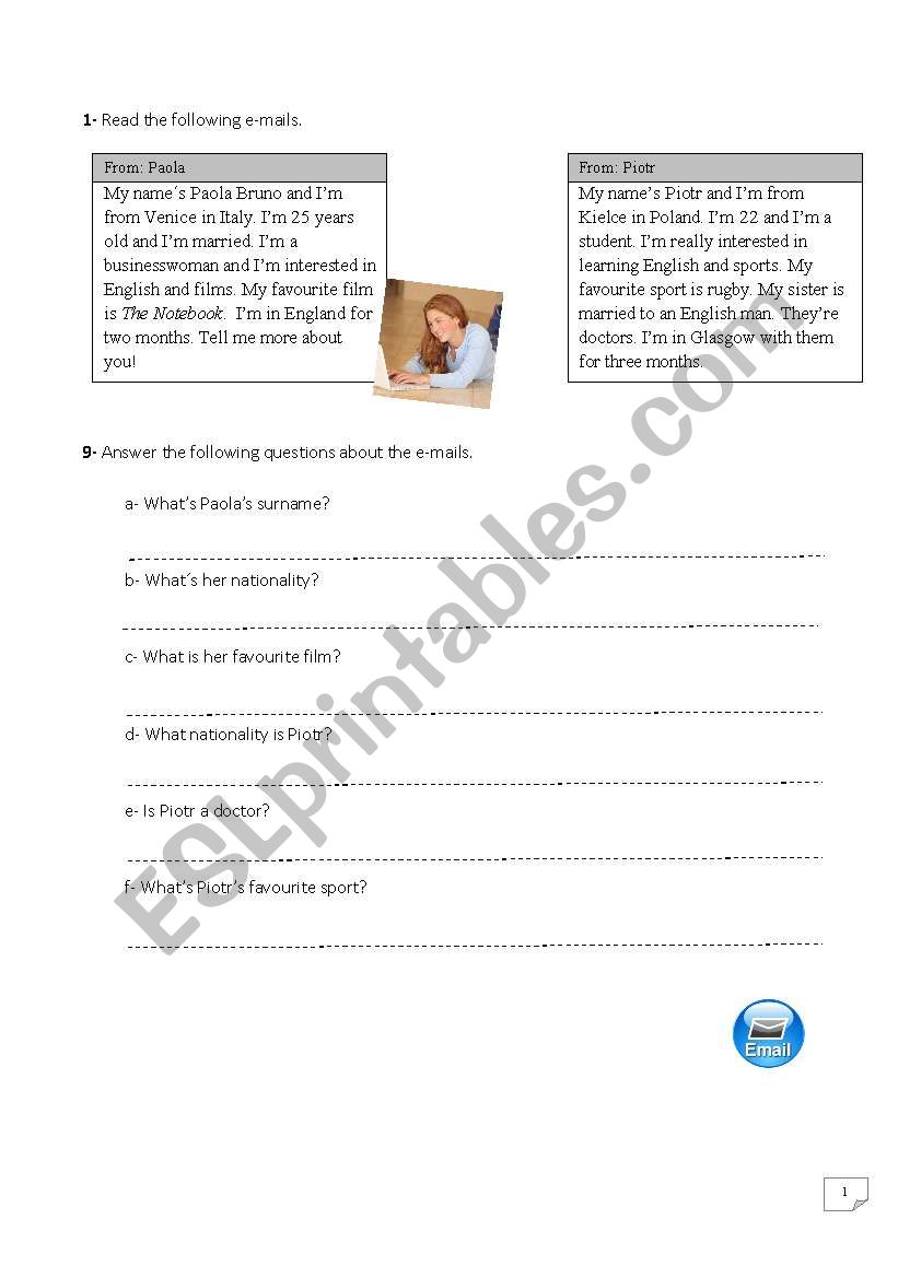 E-mails worksheet