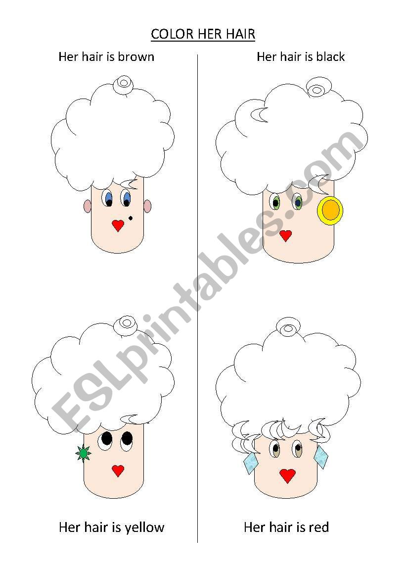 Color her hair worksheet Color her hair worksheet