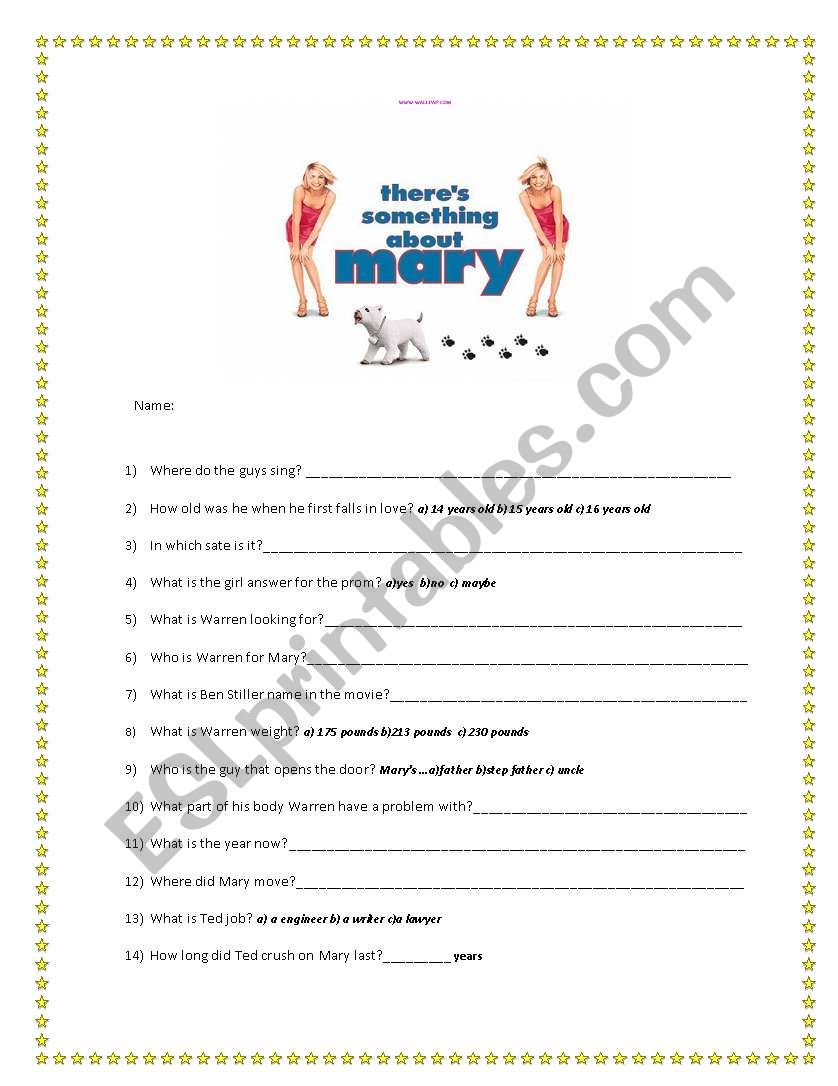 There is Something About Mary worksheet