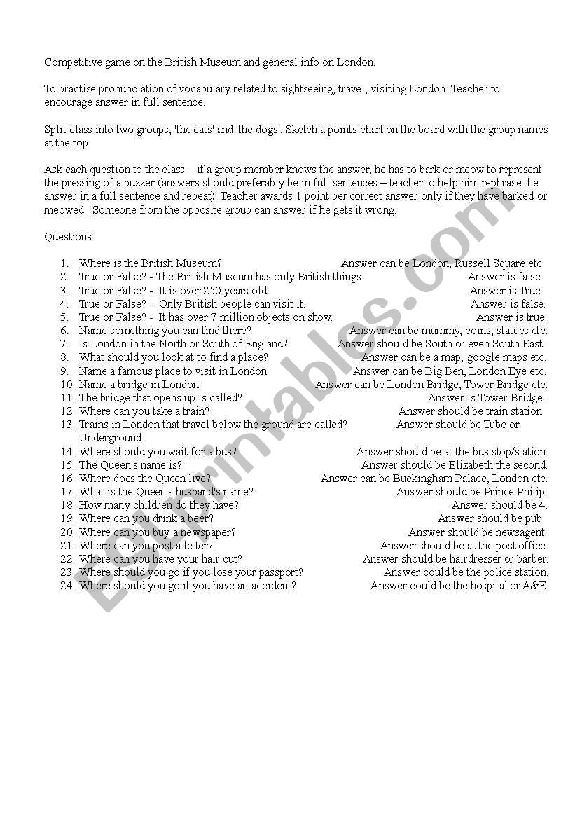 British Museum quiz worksheet