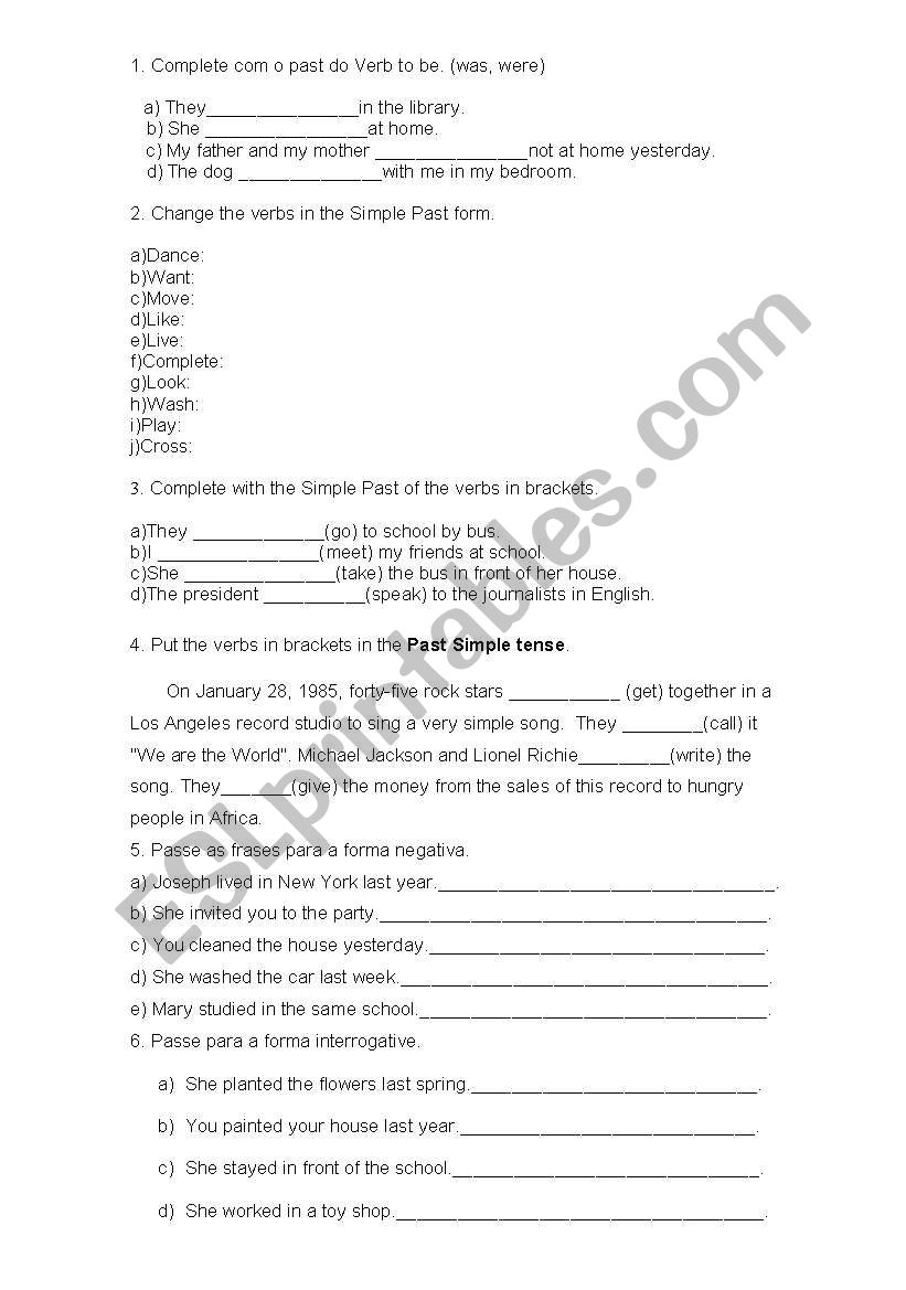 Past Simple Exam worksheet