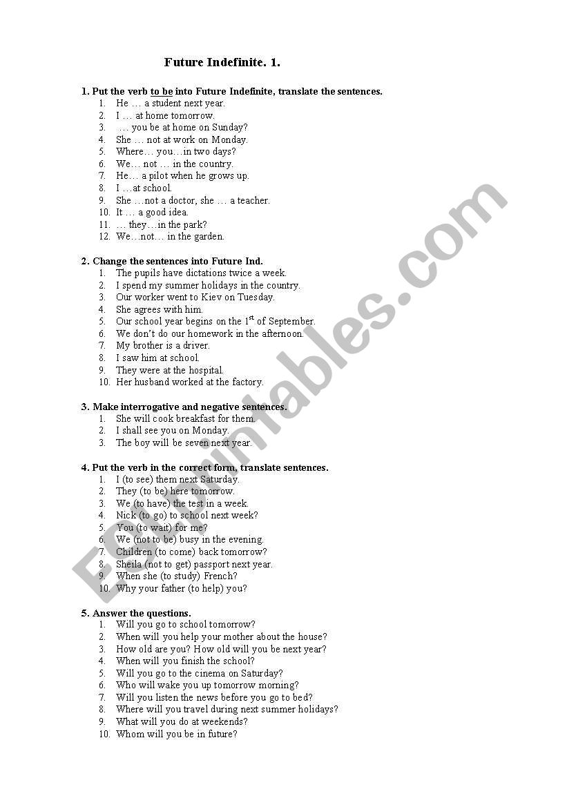 Future Tense worksheet