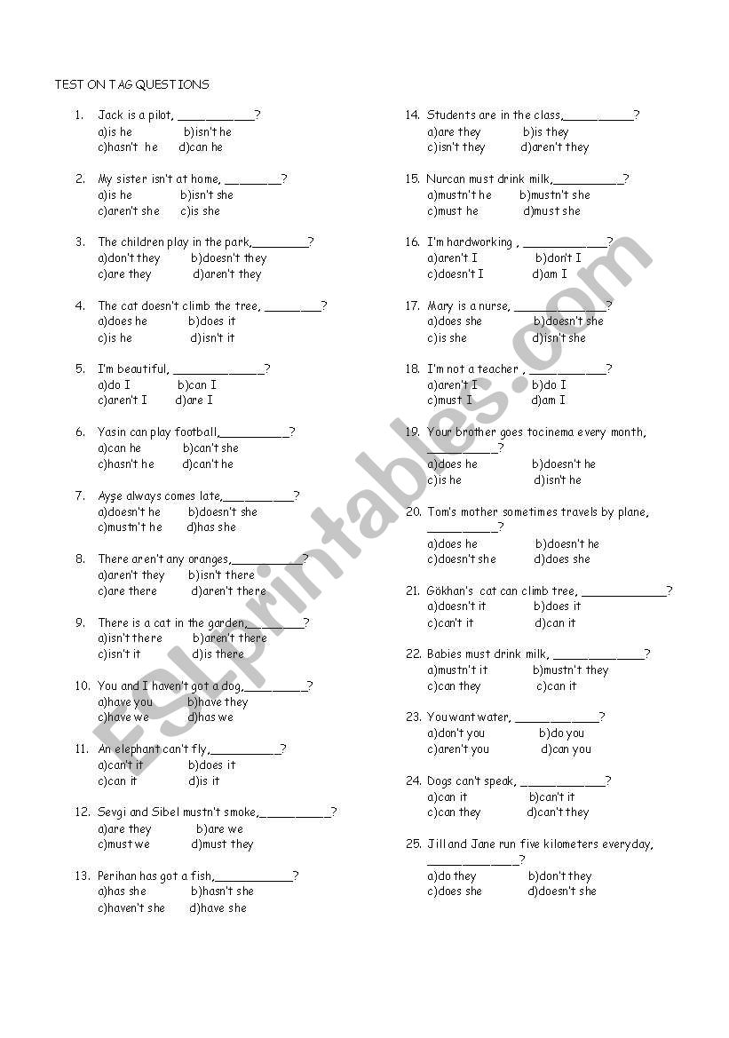 TAG QUESTIONS worksheet