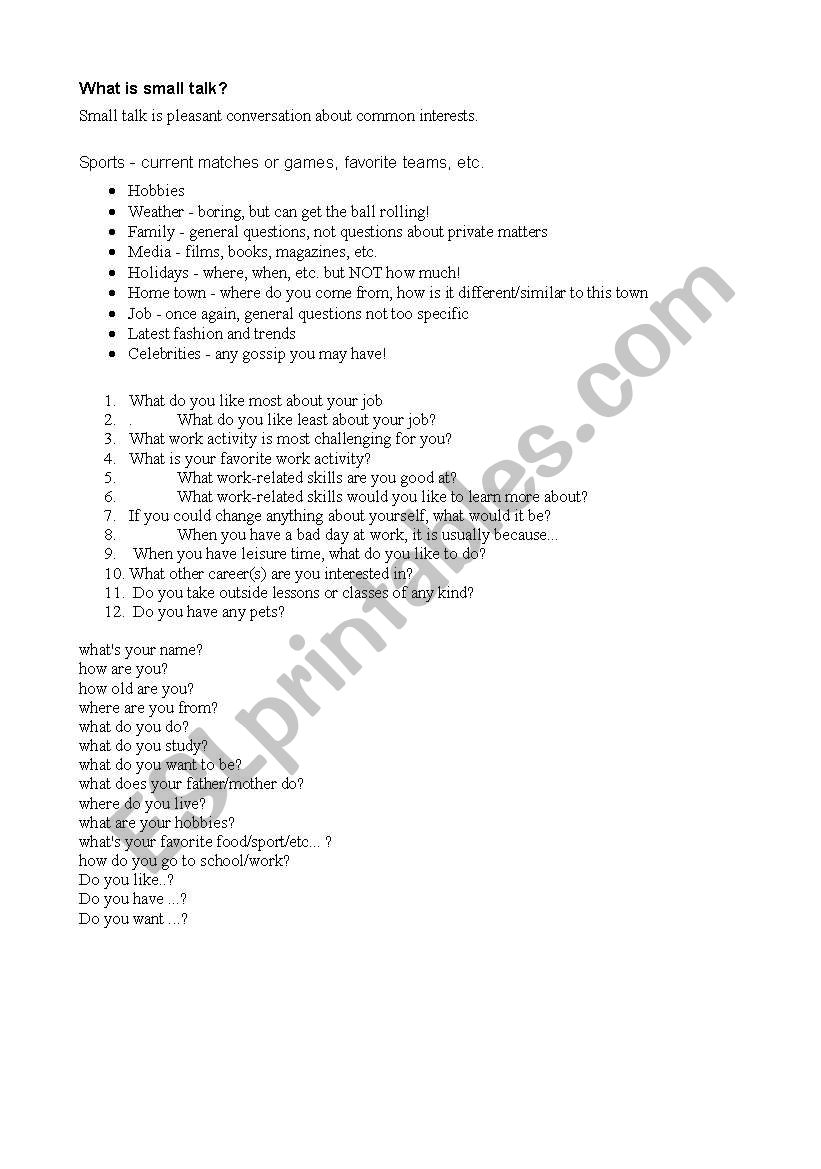 Small Talk worksheet