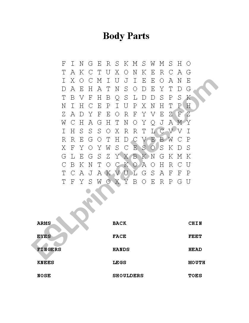 Body Parts Wordsearch worksheet