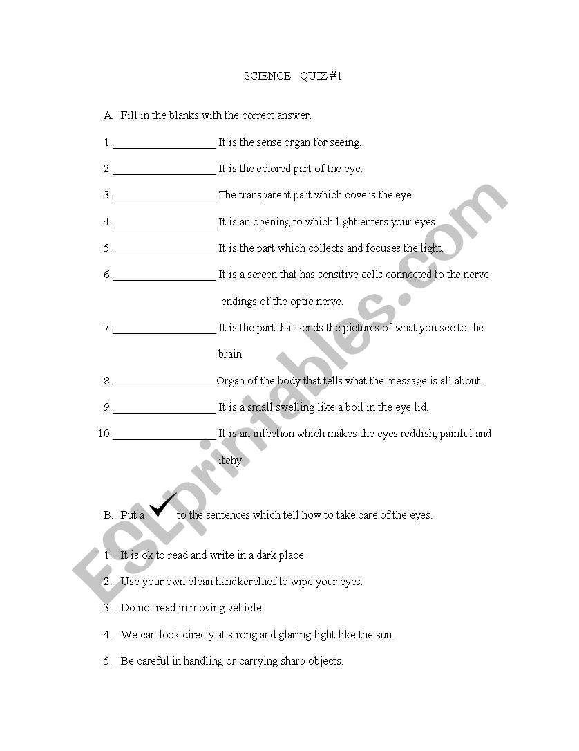 parts of the eyes worksheet