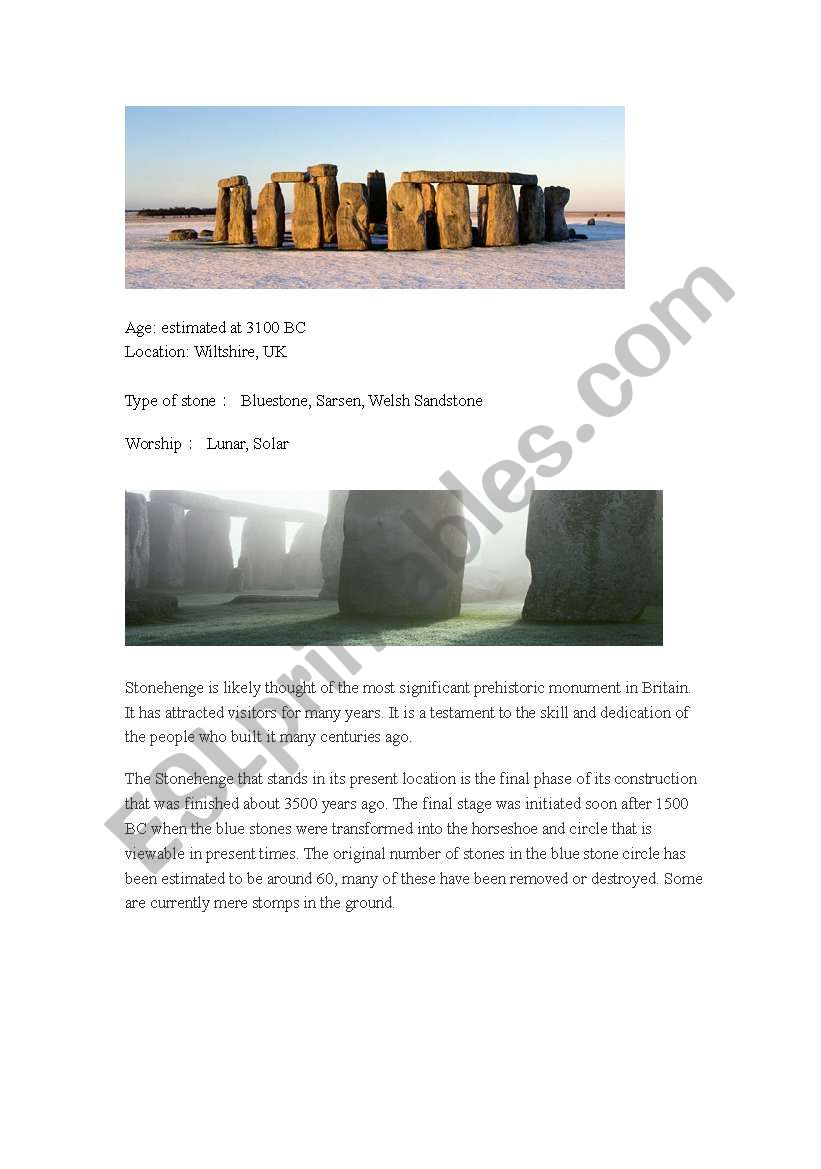 Stonehenge worksheet