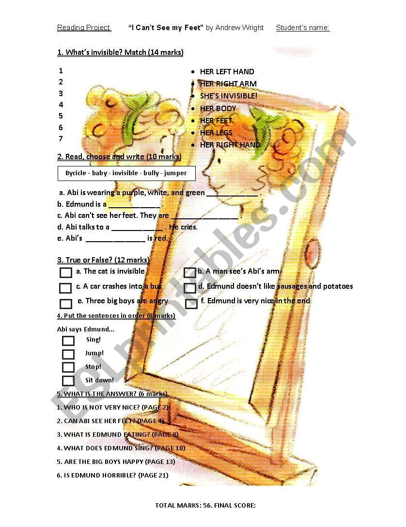 Worksheet for reading project of the short story 