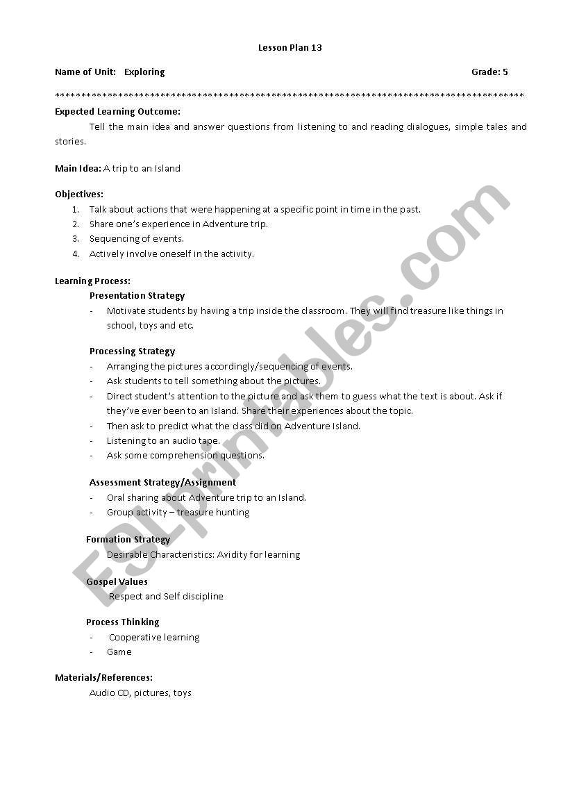A trip to Adventure Island worksheet