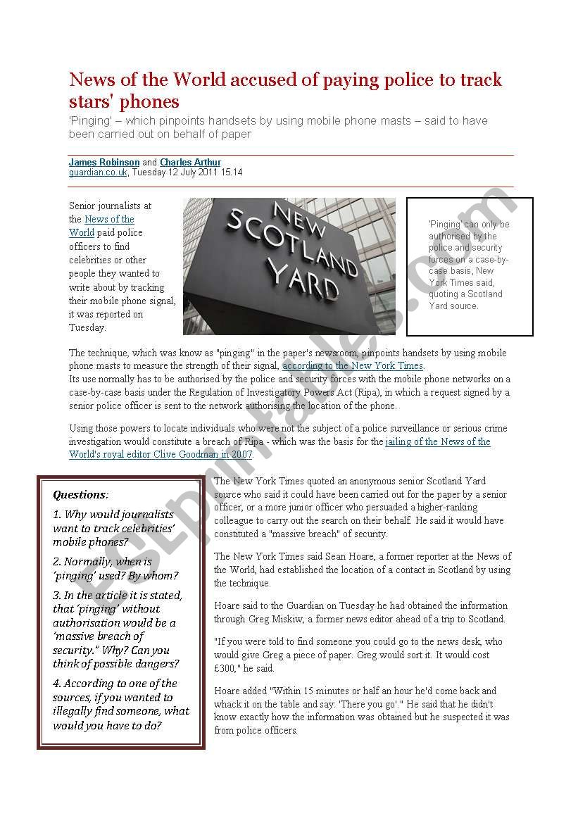 Guardian article - News of the World accused of... (read & discuss)