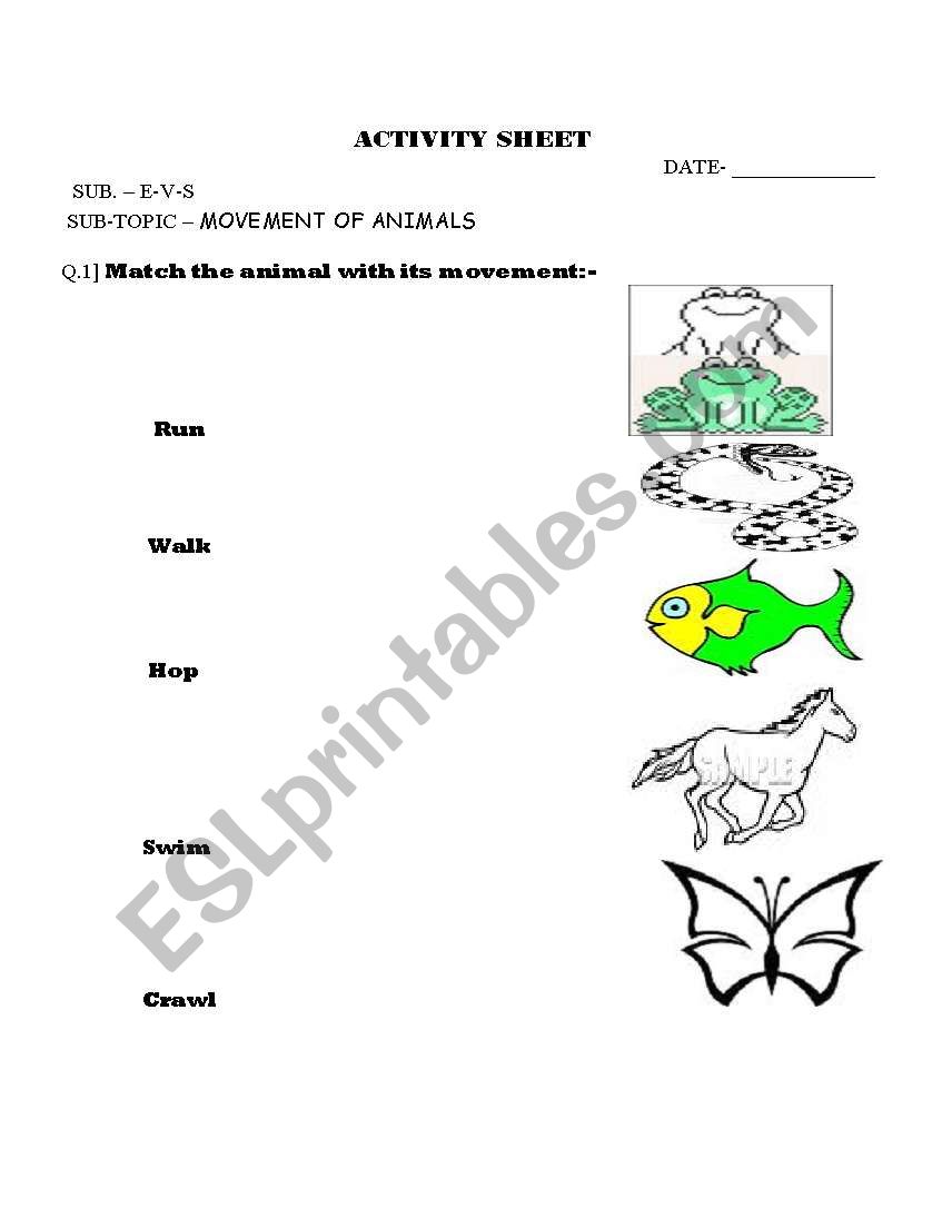 movement of animals worksheet