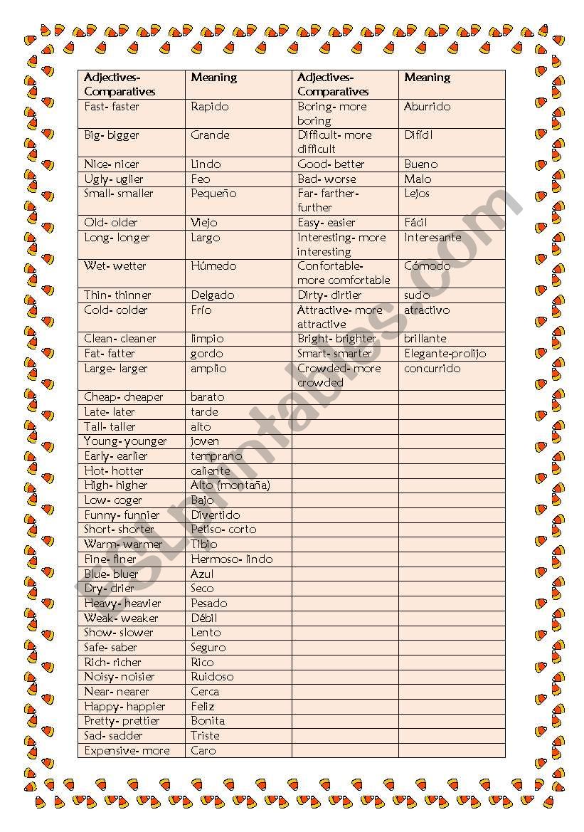 Comparatives worksheet