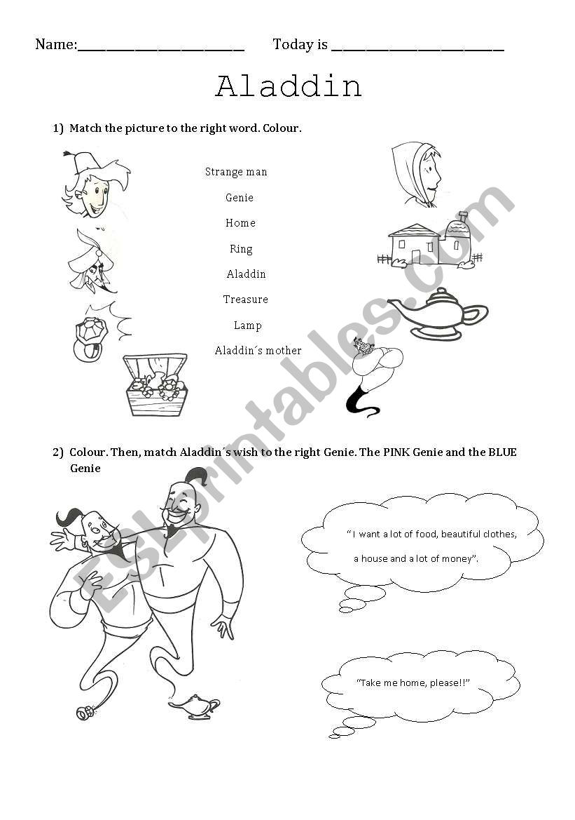Aladdin activity page worksheet