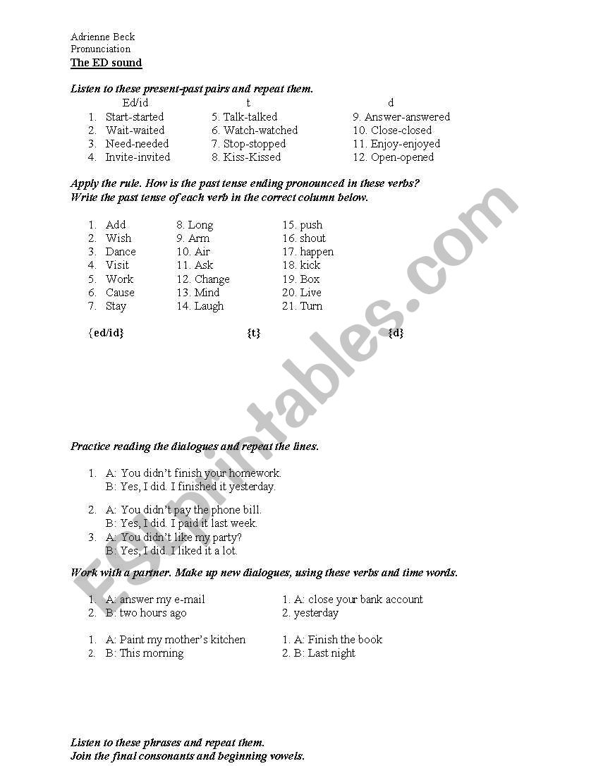 ED pronunciation worksheet