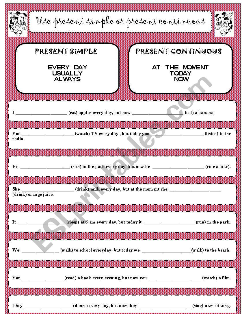 PRESENT SIMPLE AND CONTINUOUS worksheet