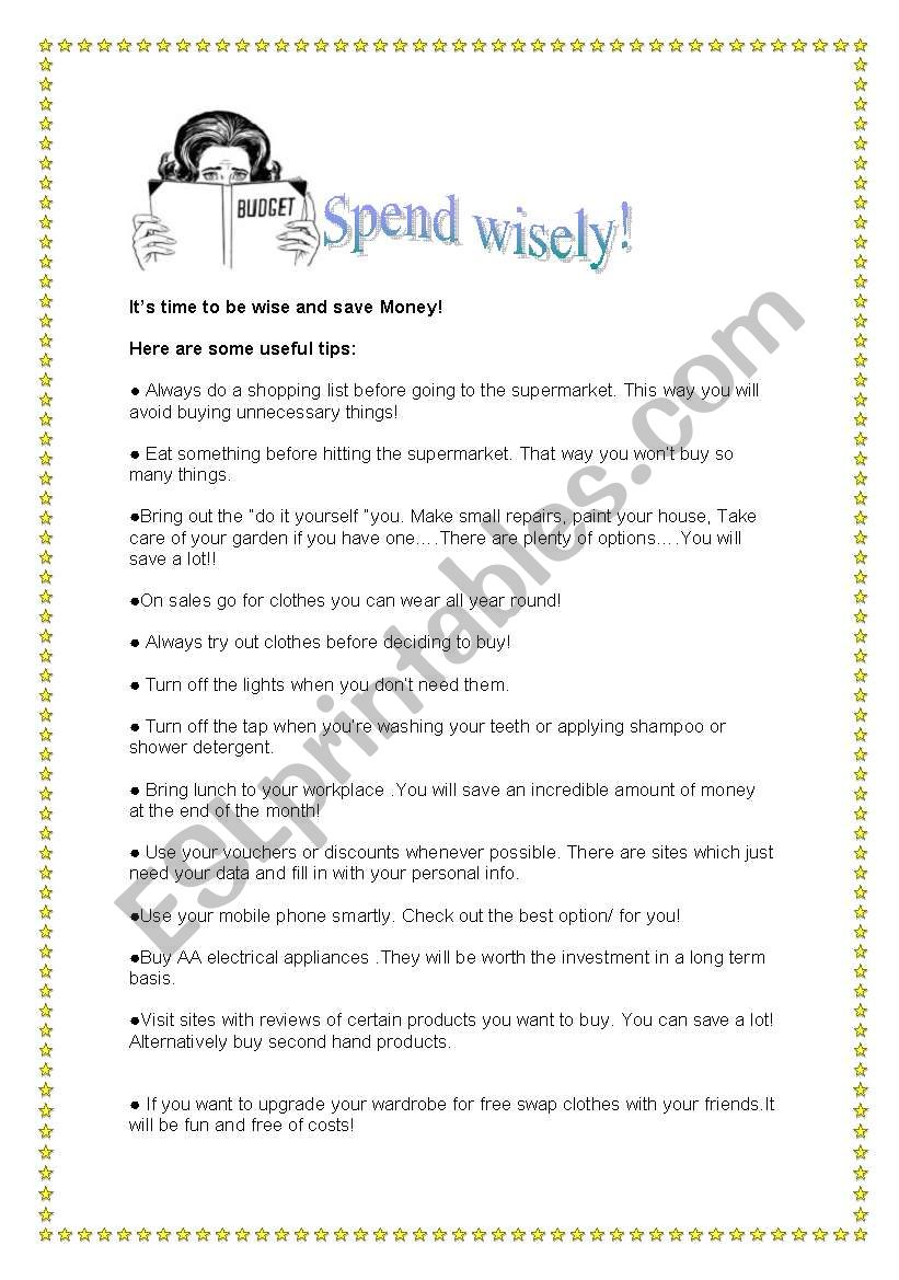 Spend wisely! worksheet