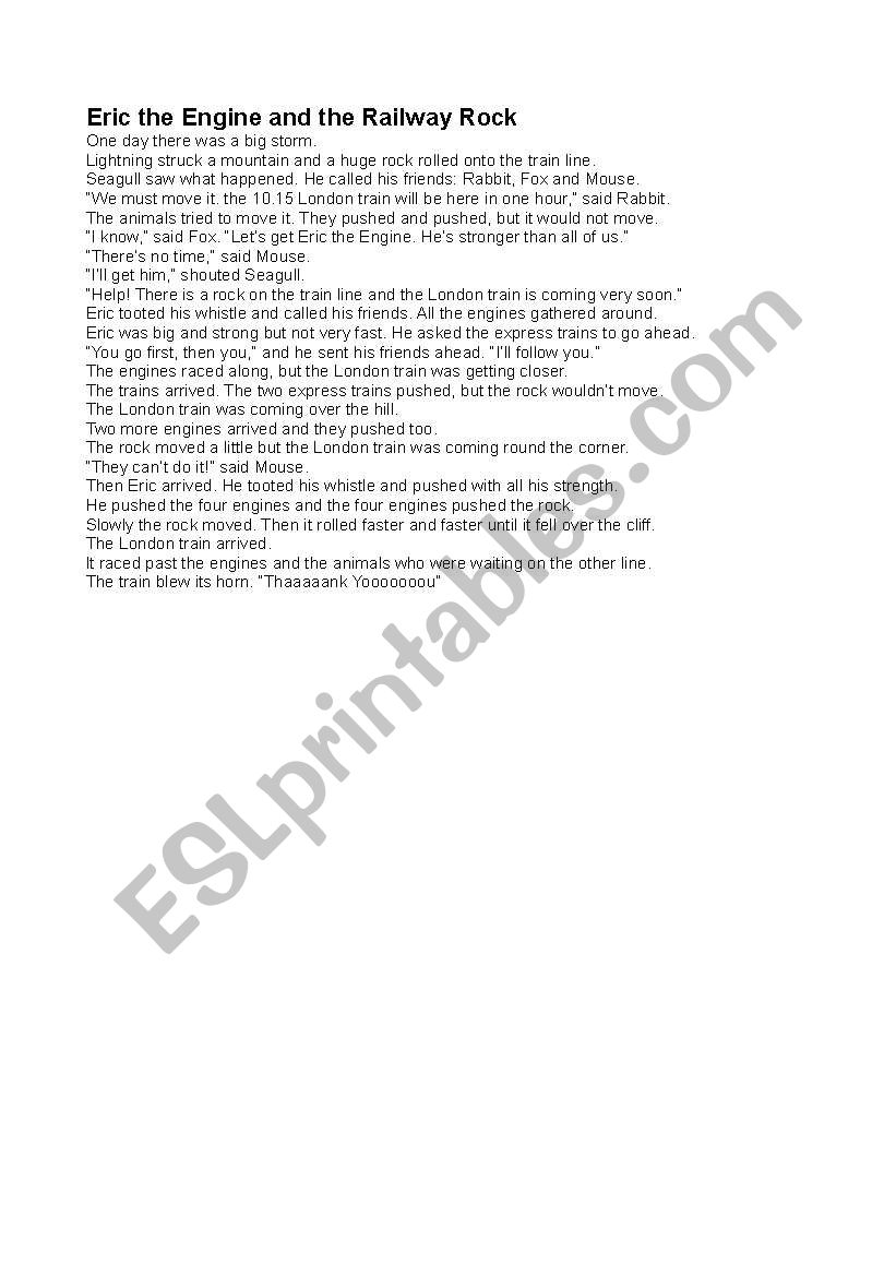 eric the engine story worksheet