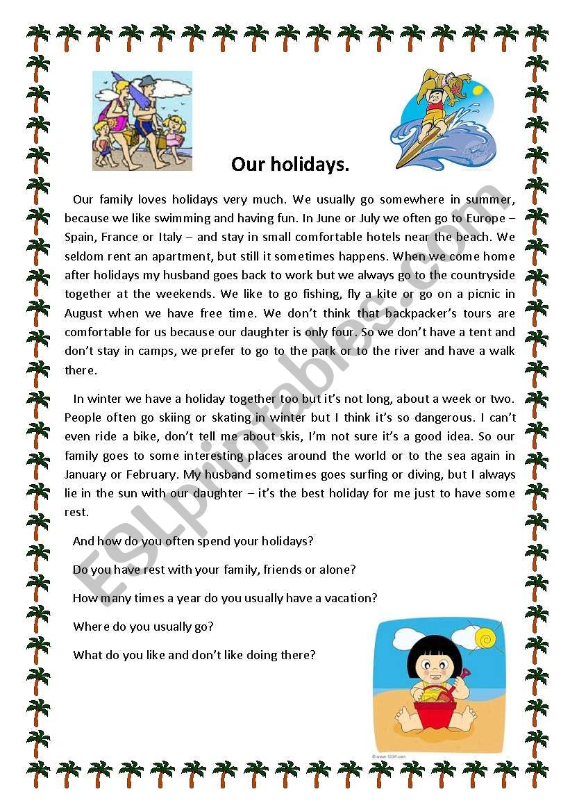 Our holidays worksheet