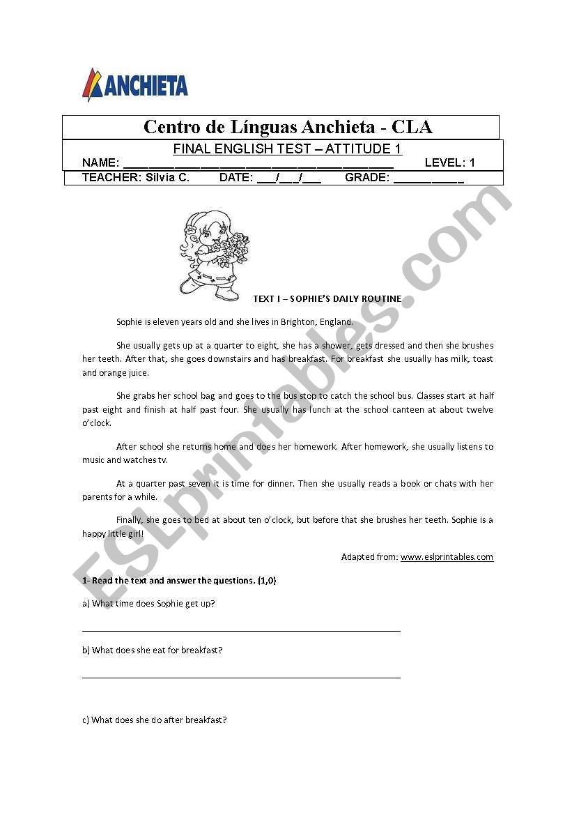 English Test worksheet