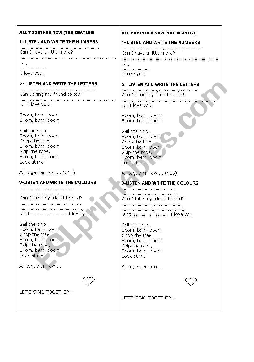 all together now-the Beatles worksheet