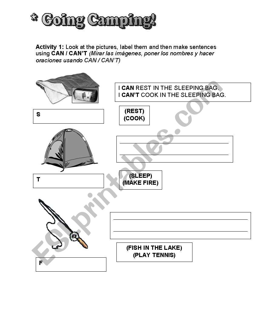 Going camping worksheet