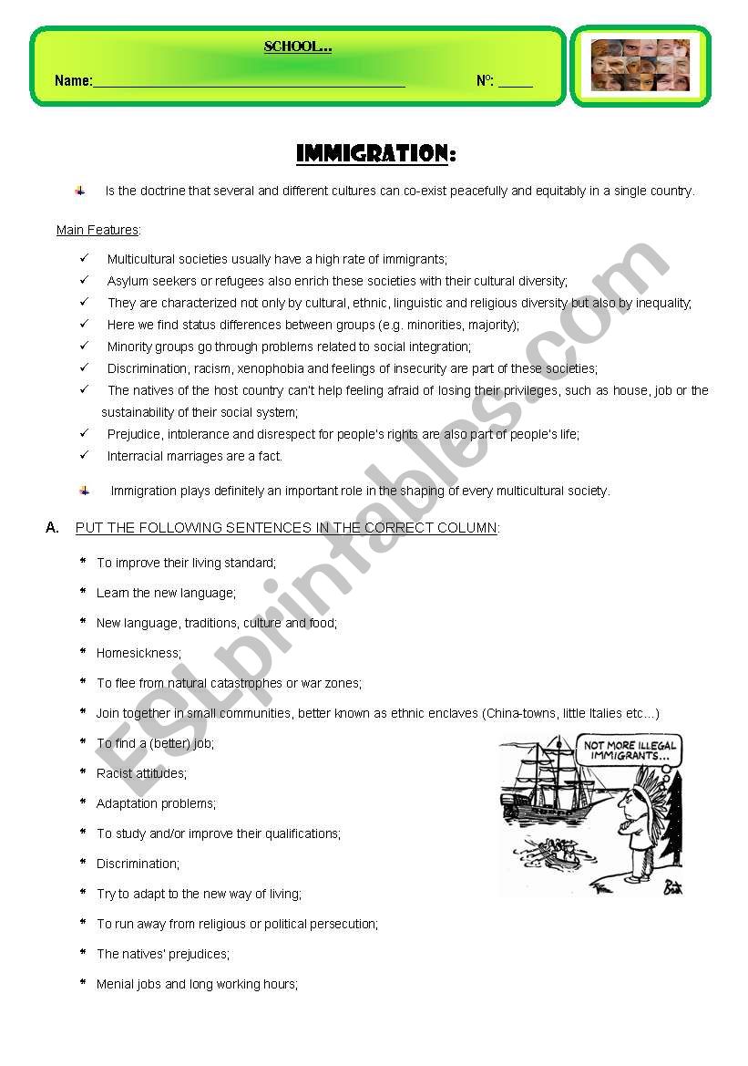 IMMIGRATION worksheet