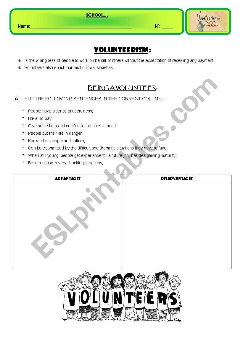 VOLUNTEERS worksheet