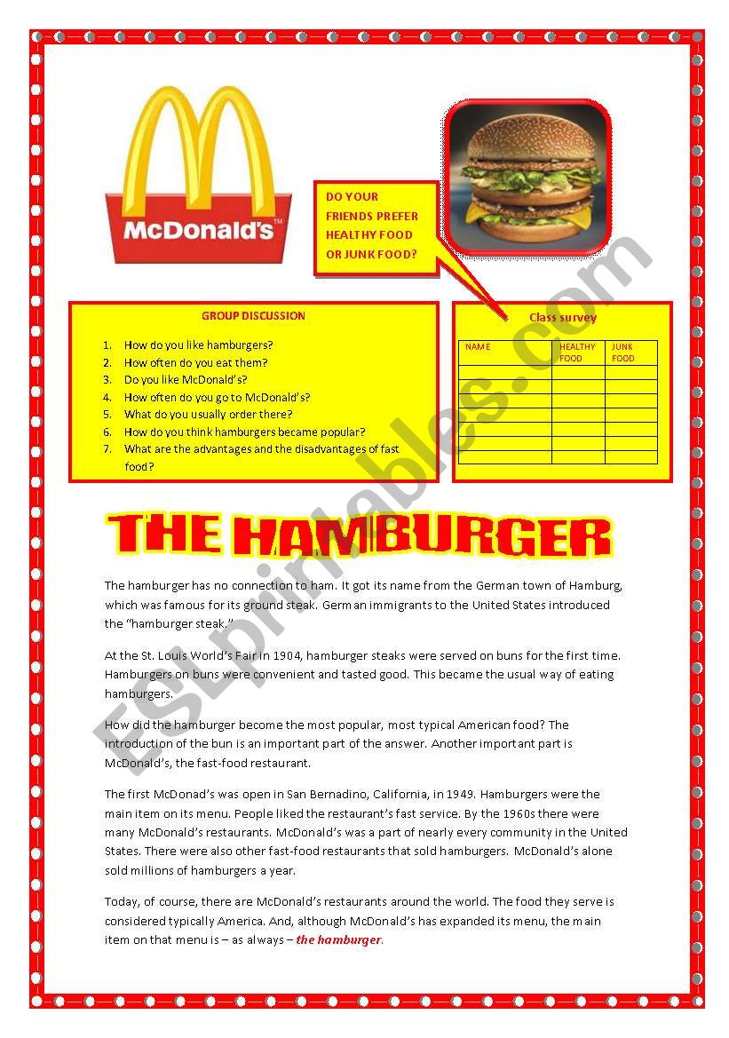 The hamburger worksheet