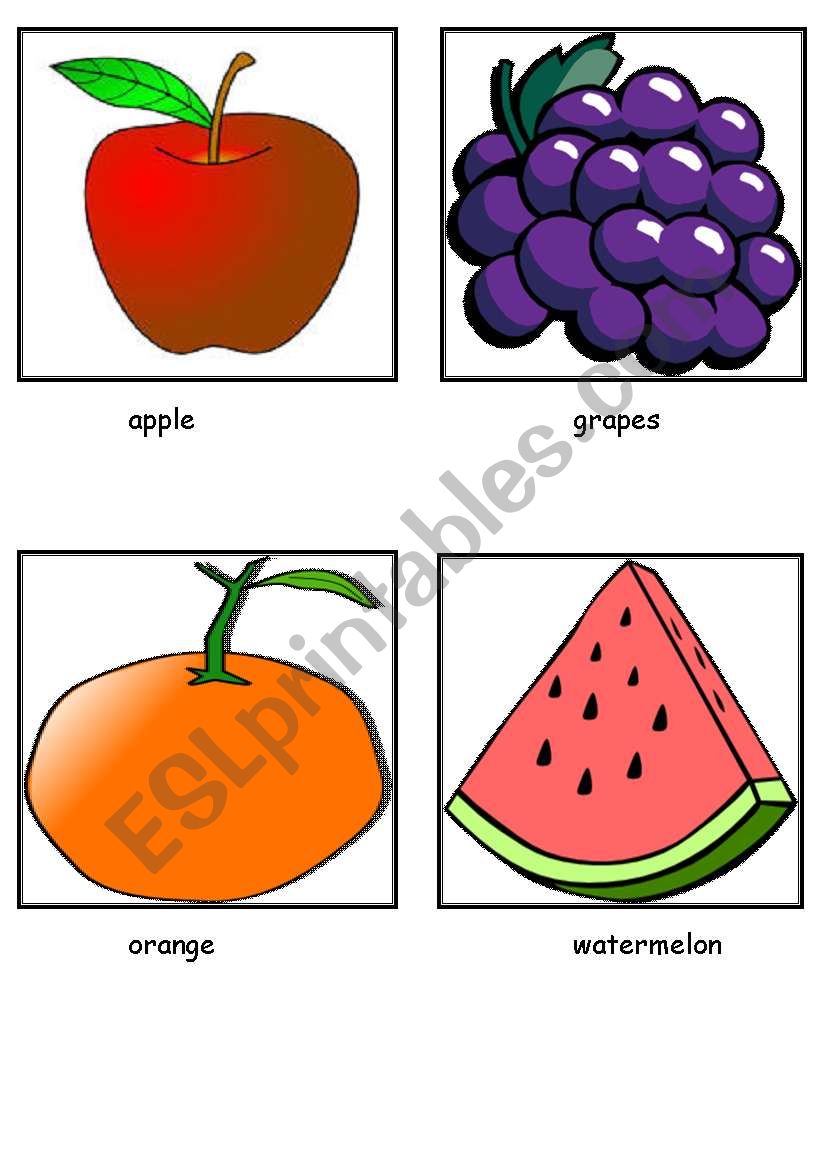 Fruits flashcards (12 fruits) worksheet