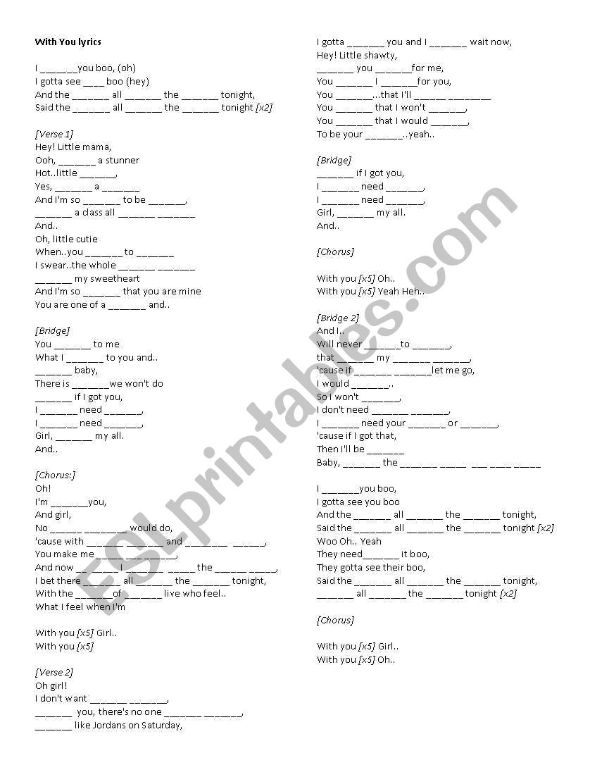 With You-Chris Brown worksheet