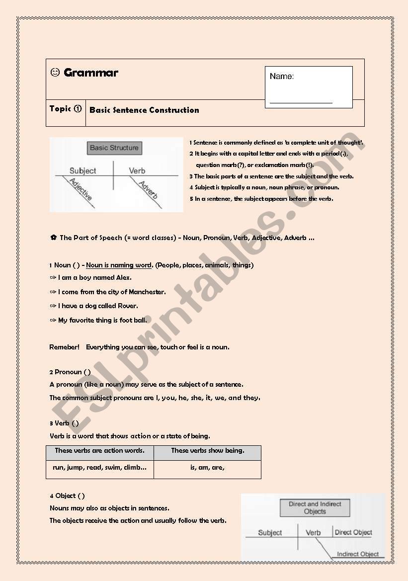 Basic sentence construction worksheet