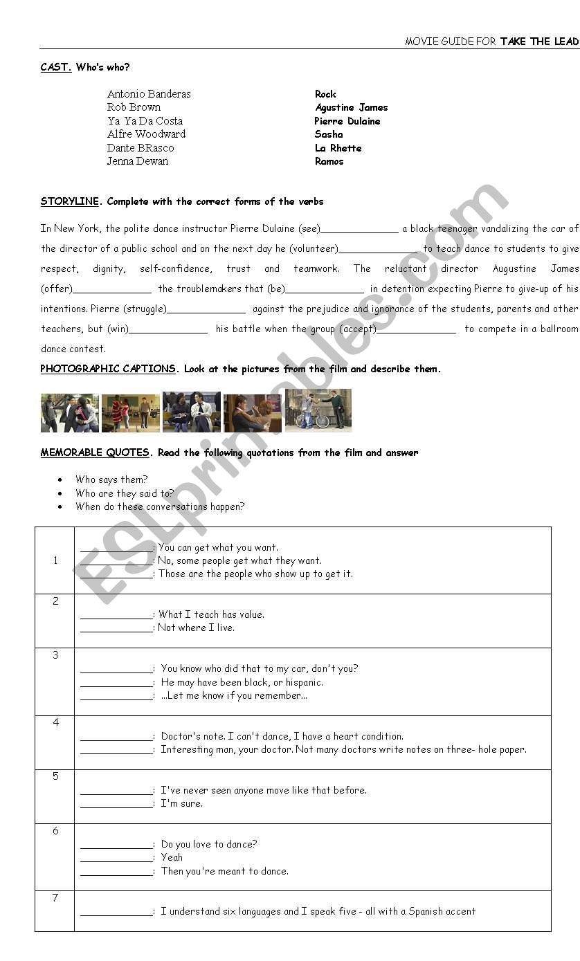 MOVIE GUIDE for TAKE THE LEAD worksheet