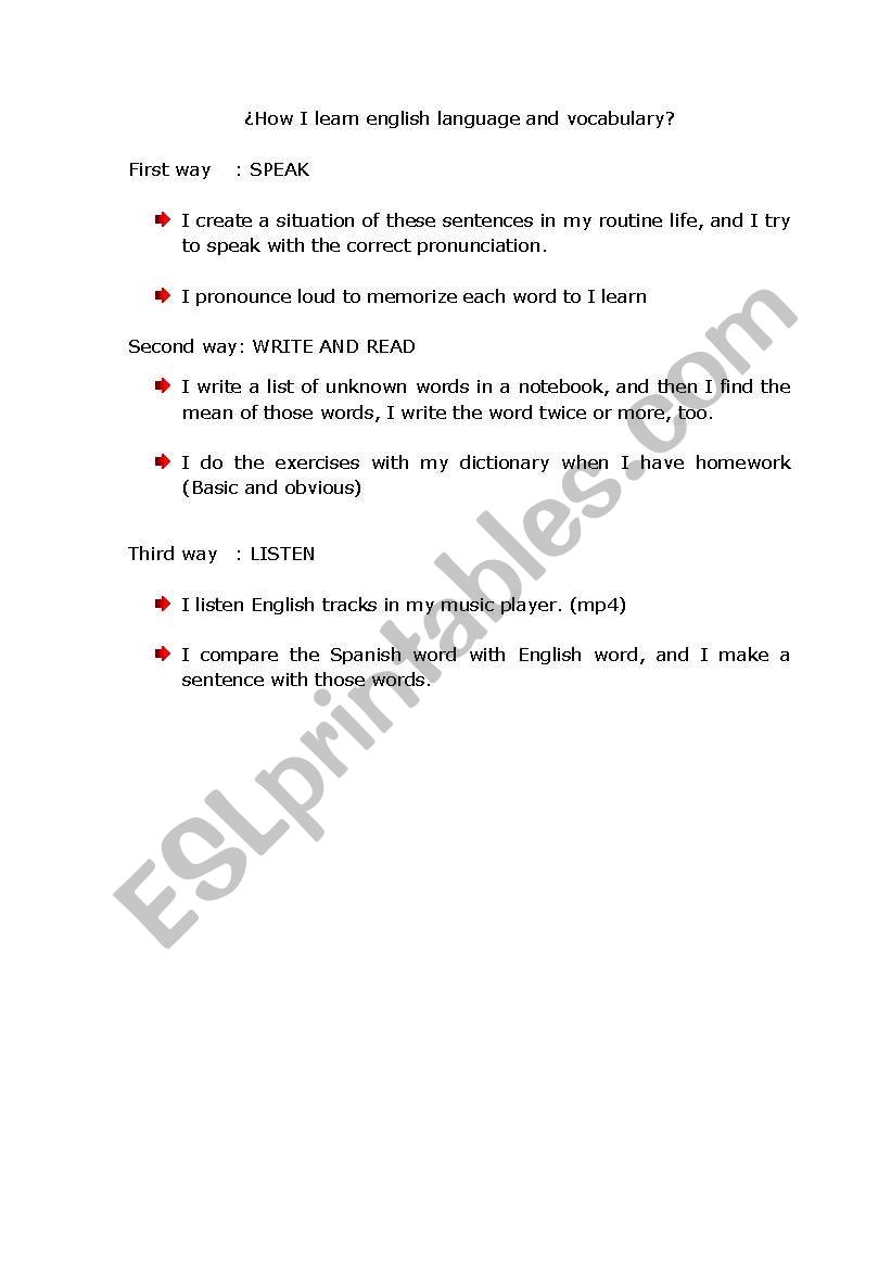 How I learn English  worksheet