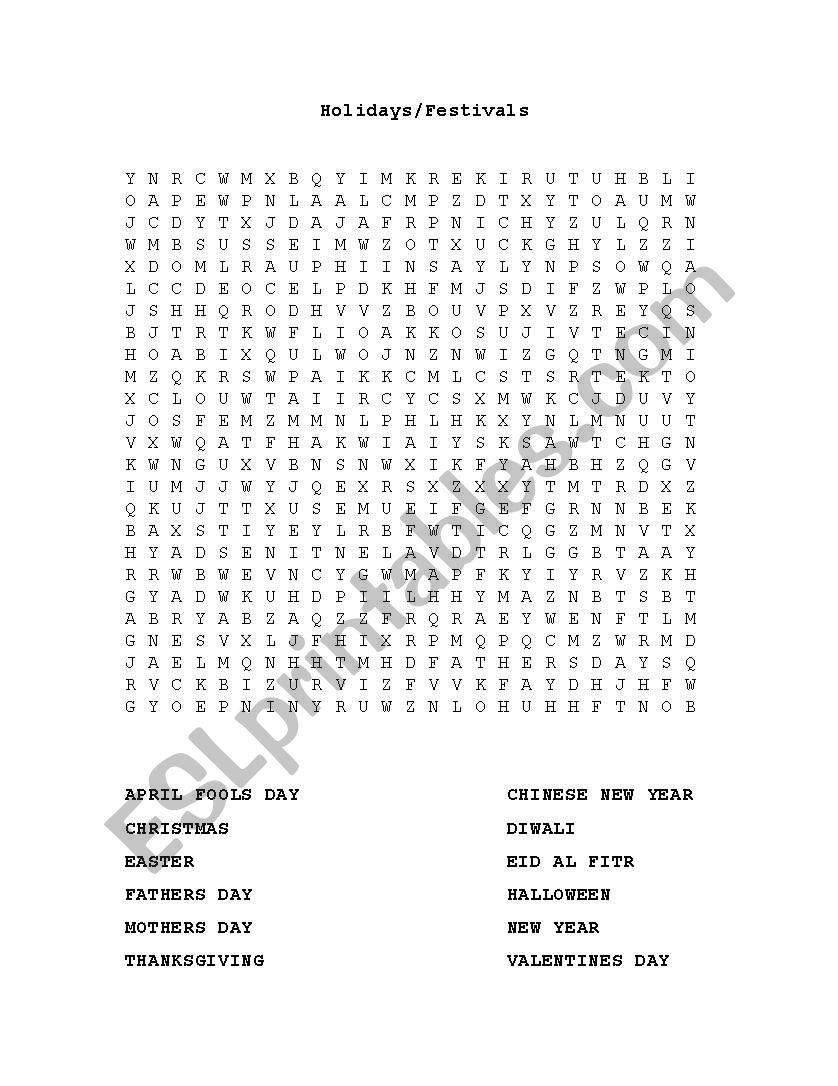 Holiday Wordsearch worksheet