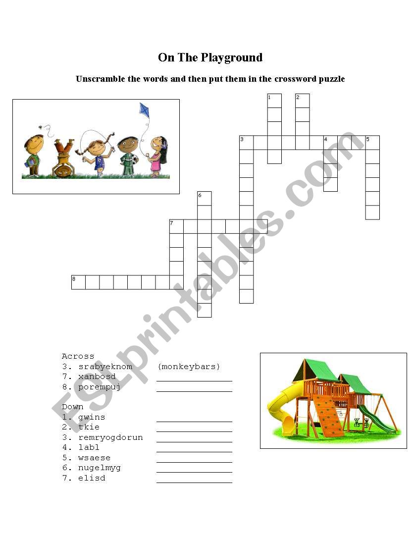 On the Playground Crossword worksheet