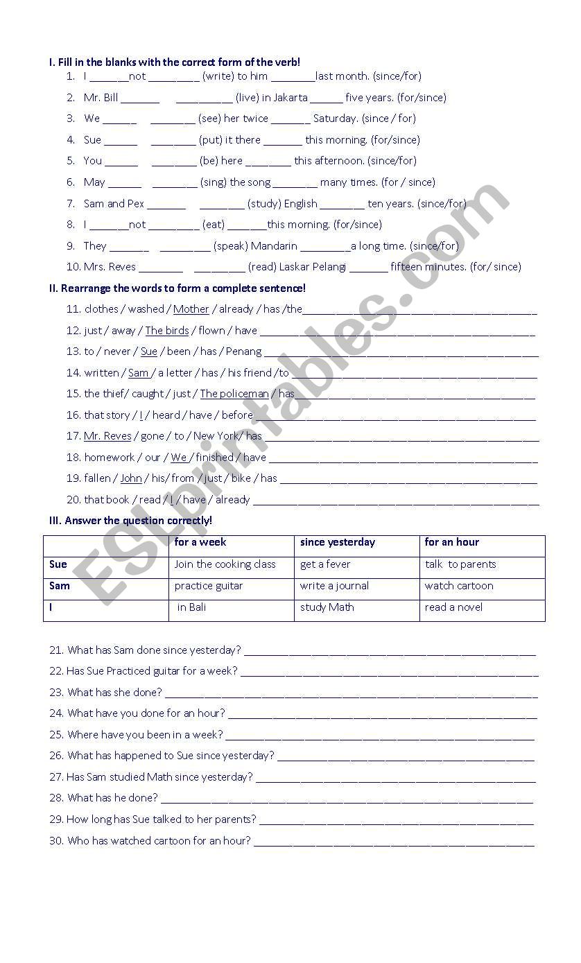 present perfect tense worksheet