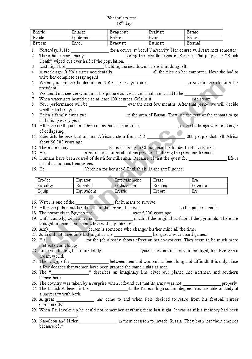 Vocabulary Test Day 18 (LinguaForum)